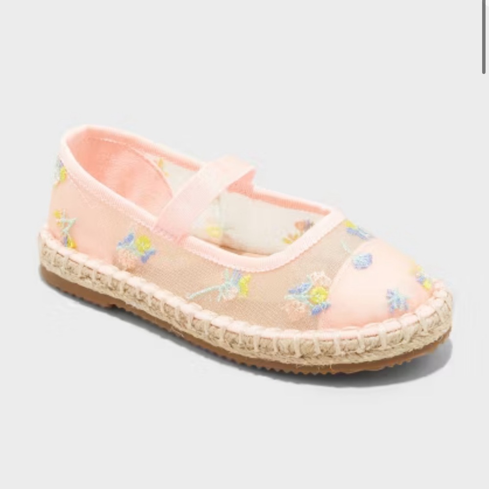 Cat & Jack Pink Floral Mesh Mary Jane Espadrilles